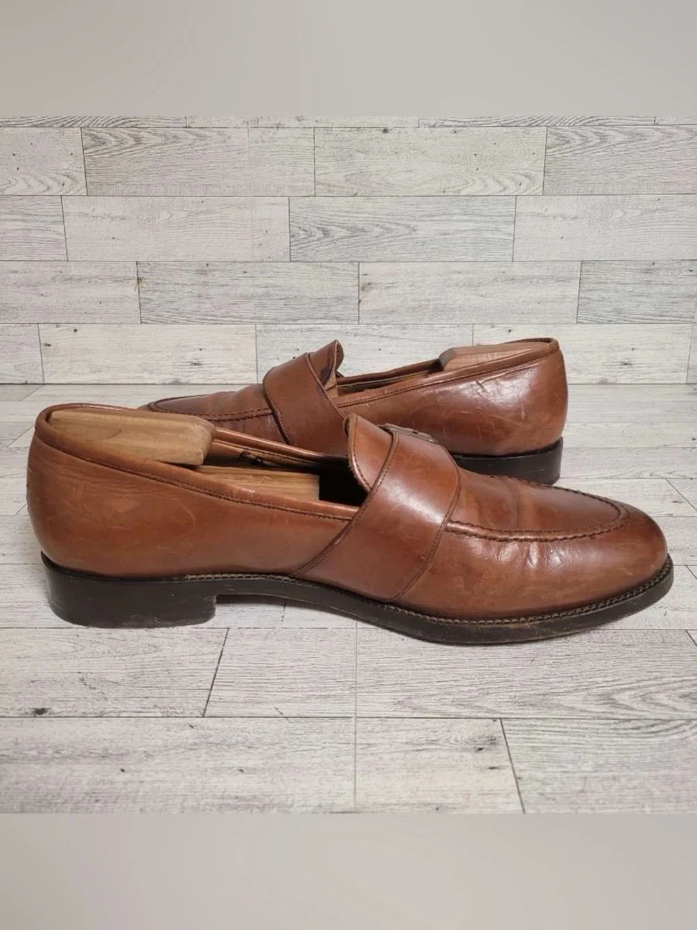 Men’s Polo Ralph Lauren Cognac Brown Leather Penny Loafers Shoes Size 10